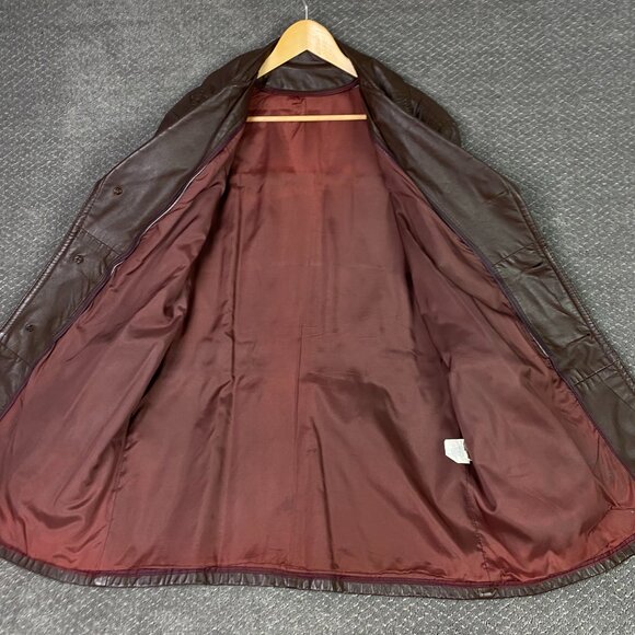 Vintage 70s Sears Leather Jacket Men's 44 Brown Fight Club Overcoat Top Coat - Picture 5 of 14